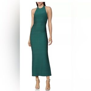 Herve Leger Banded Halter-Neck Gown LT8271679 Bright Elm NWT
